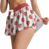 Strawberry Print Sport Skort with Phone Pocket for Women