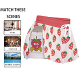 Strawberry Print Sport Skort with Phone Pocket for Women