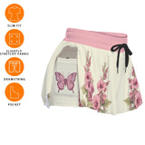 Floral Butterfly Microfiber Sport Skort with Phone Pocket - Pink Athletic Skirt for Tennis