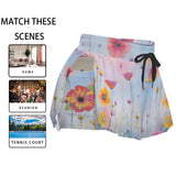 Women's Pastel Wildflower Sport Skort with Pockets Athletic Skirt Shorts Summer Outfit