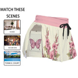 Floral Butterfly Microfiber Sport Skort with Phone Pocket - Pink Athletic Skirt for Tennis