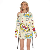 Kawaii Heaven Women's One-Shoulder Ruched Bodycon Dress with Comic Print