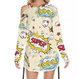 Kawaii Heaven Women's One-Shoulder Ruched Bodycon Dress with Comic Print