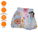 Women's Pastel Wildflower Sport Skort with Pockets Athletic Skirt Shorts Summer Outfit