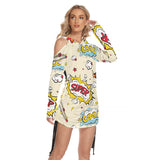 Kawaii Heaven Women's One-Shoulder Ruched Bodycon Dress with Comic Print