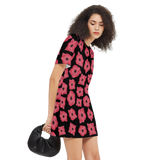 Red & Black Poppy Pattern Women's Short-Sleeve T-Shirt Dress – Heavyweight 225g