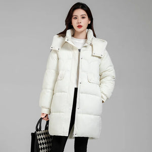 Down Cotton Coat Winter New Fashion Long Loose Detachable Hooded Parkas Jacket