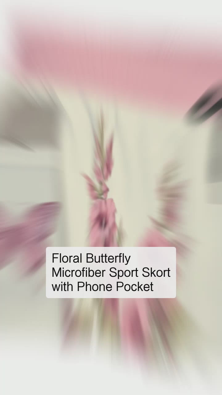 Floral Butterfly Microfiber Sport Skort with Phone Pocket - Pink Athletic Skirt for Tennis