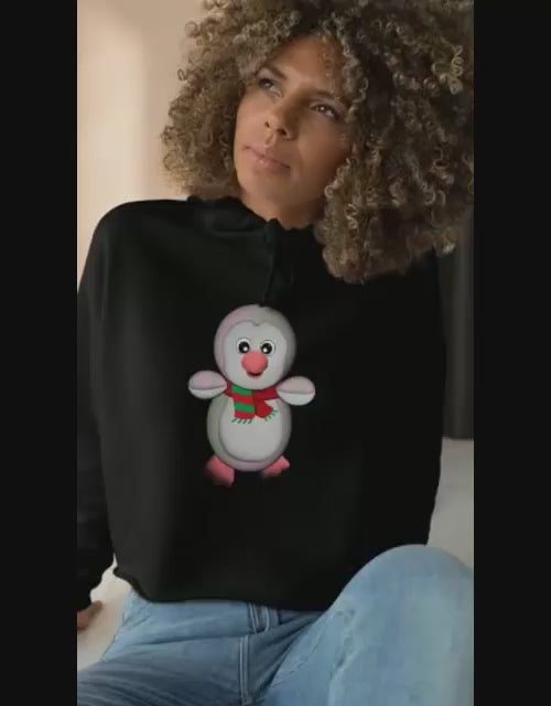 Kawaii Penguin Crop Hoodie, Cute Animal Lover Gift, Cozy Winter Top, Japanese Style Sweatshirt, Adorable Graphic Jumper