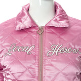 Letter Embroidery Pink Quilted Zipup Jackets