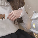 Cute Bear Girl Sweater Knitted High Neck Pullover