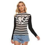 Black and White Striped Mesh Top – Women’s Butterfly Heart Long Sleeve