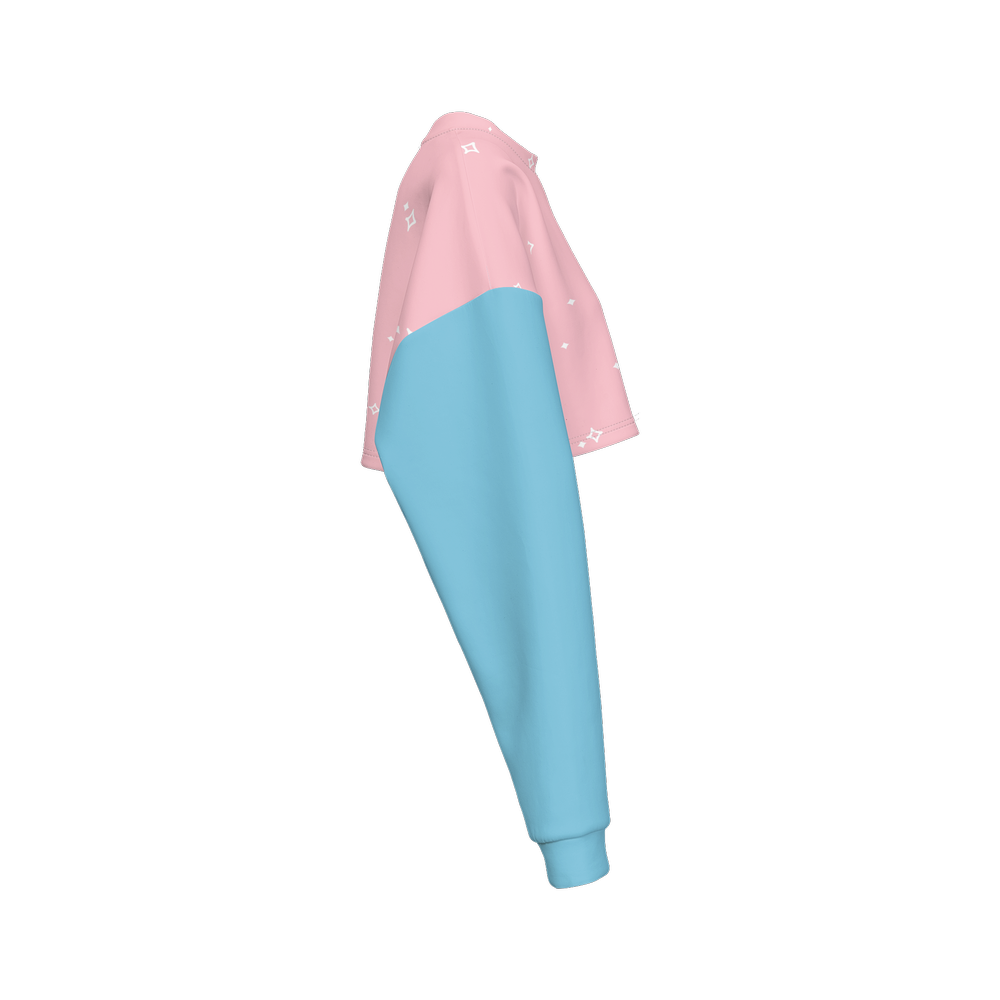 Kawaii Cow Pink and Blue Women's Cropped Crewneck Sweatshirt-Techno Scuba Knit