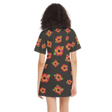 Poppy Flower Pattern Women's Short-Sleeve T-Shirt Dress-Heavyweight 225g