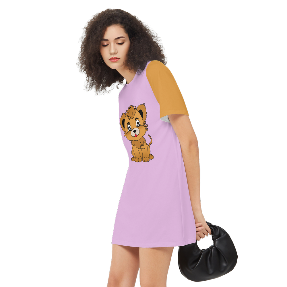 Kawaii Lion Short-Sleeve T-Shirt Dress-Heavyweight 225g