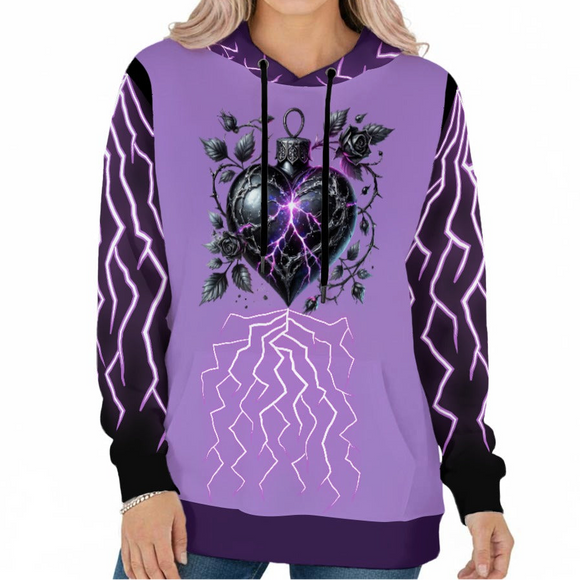 Kawaii Heaven Purple Lightning Heart Gothic Graphic Pullover Hoodie