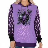 Kawaii Heaven Purple Lightning Heart Gothic Graphic Pullover Hoodie