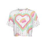 Kawaii Heaven Rainbow Heart Cropped T-Shirt - Cute Pastel Graphic Crop Top for Gym Yoga Outdoor Activities