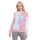 Pastel Teddy Cold Shoulder Sweatshirt – High Neck Cute Top