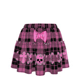 Pink Plaid Ruffle Mini Skirt – Gothic Skull Aesthetic Skater Skirt