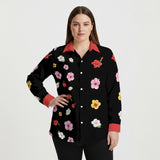 Floral Button Shirt – Black Flower Loose Fit Blouse