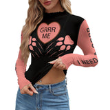 GRRR Me Heart Long Sleeve Top – Women’s Paw Print Mesh Shirt
