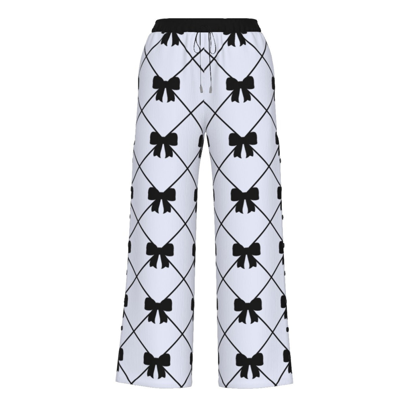 Black Bow Side Slit Wide Leg Pants