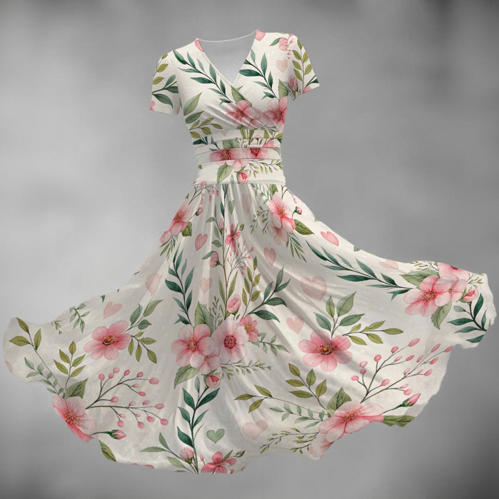 Floral Midi Dress with V-Neck – Elegant Summer Fit & Flare Dress