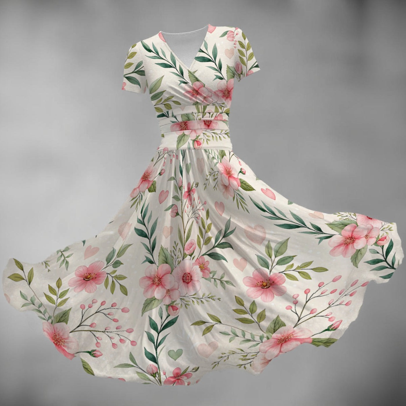 Floral Midi Dress with V-Neck – Elegant Summer Fit & Flare Dress