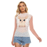 Women's Cute Bunny and Star Print Sheer Mesh Long Sleeve T-Shirt - Sexy & Breathable Design