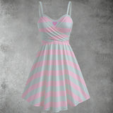 Pastel Striped Spaghetti Strap Dress – Sweetheart Neck Summer Sundress