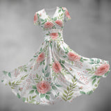 Elegant Rose Floral Midi Dress – Feminine V-Neck Summer Dress