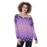 Pastel Gradient Heart Off-Shoulder Sweatshirt – Kawaii Women’s Pullover