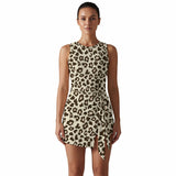 Leopard Print Sleeveless Mini Dress – Wrap Style Summer Dress with Built-In Shorts