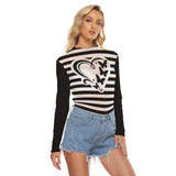 Black and White Striped Mesh Top – Women’s Butterfly Heart Long Sleeve