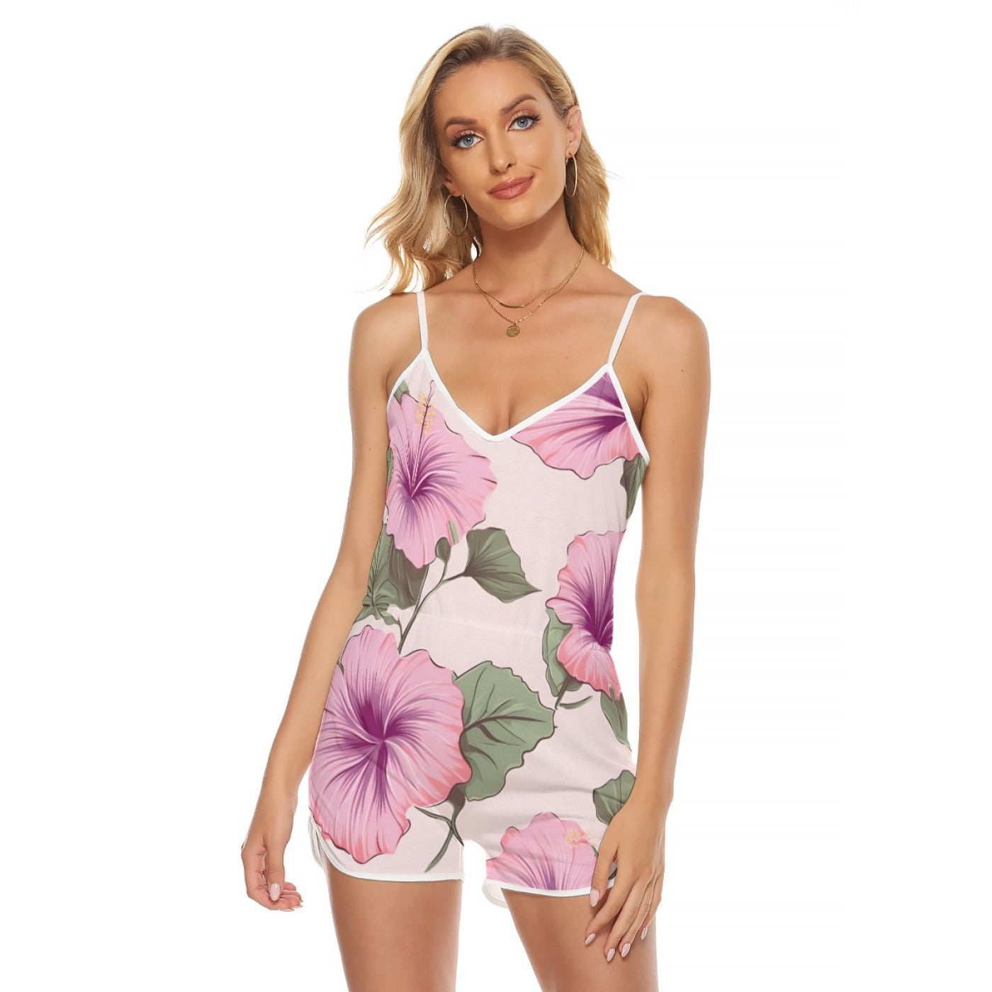 Floral Romper – Pink Hibiscus Backless Summer Playsuit