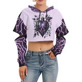 Kawaii Heaven Women's Cropped Fleece Hoodie with Hollow Sleeves, Warm FUR-Lined Fashion Top