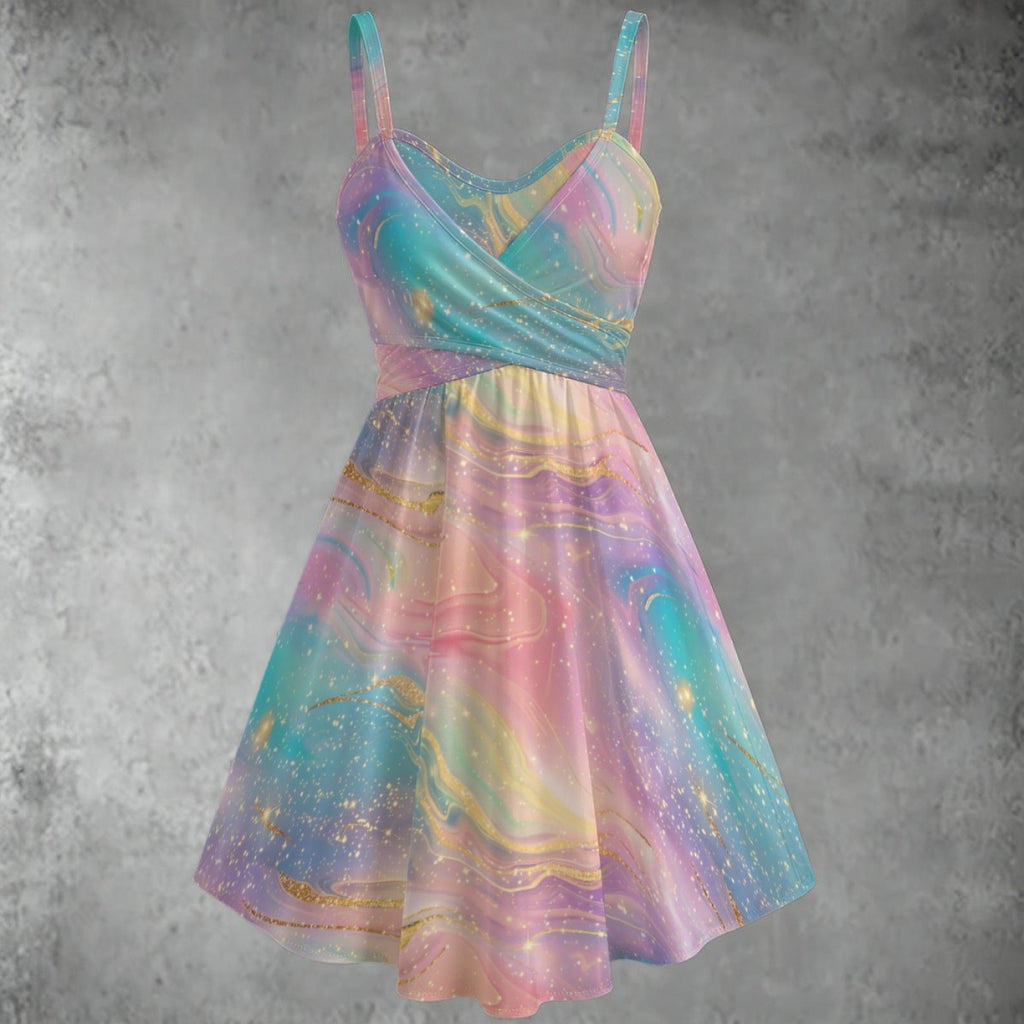 Pastel Marble Sundress – Sweetheart Neck Fairycore Summer Dress