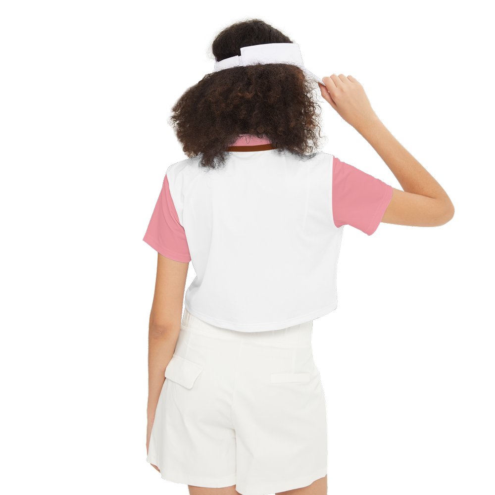 Kawaii Cat Women's Short-Sleeve Crop Polo Shirt-Heavyweight 225g