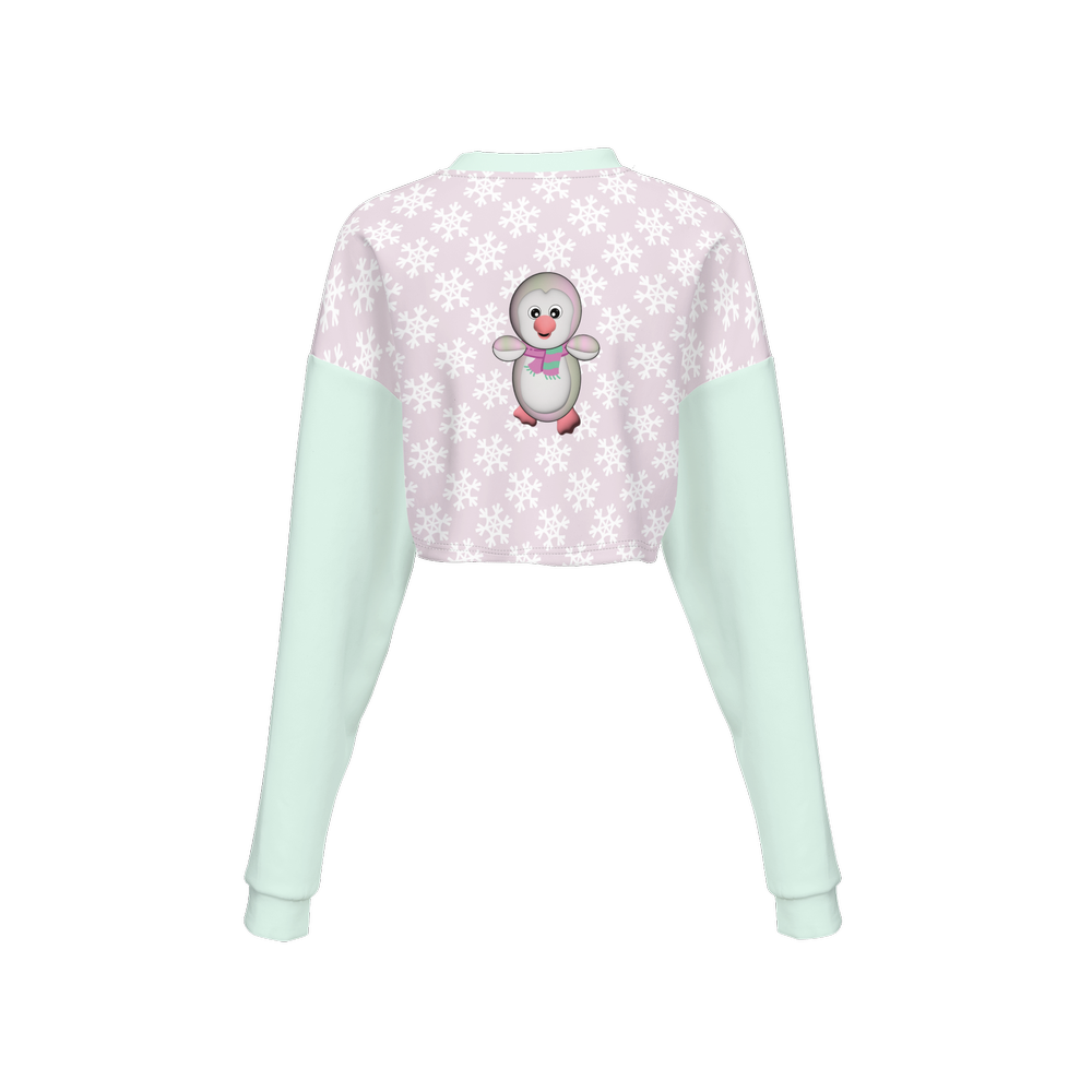 Kawaii Pinguin Women's Cropped Crewneck Sweatshirt-Techno Scuba Knit