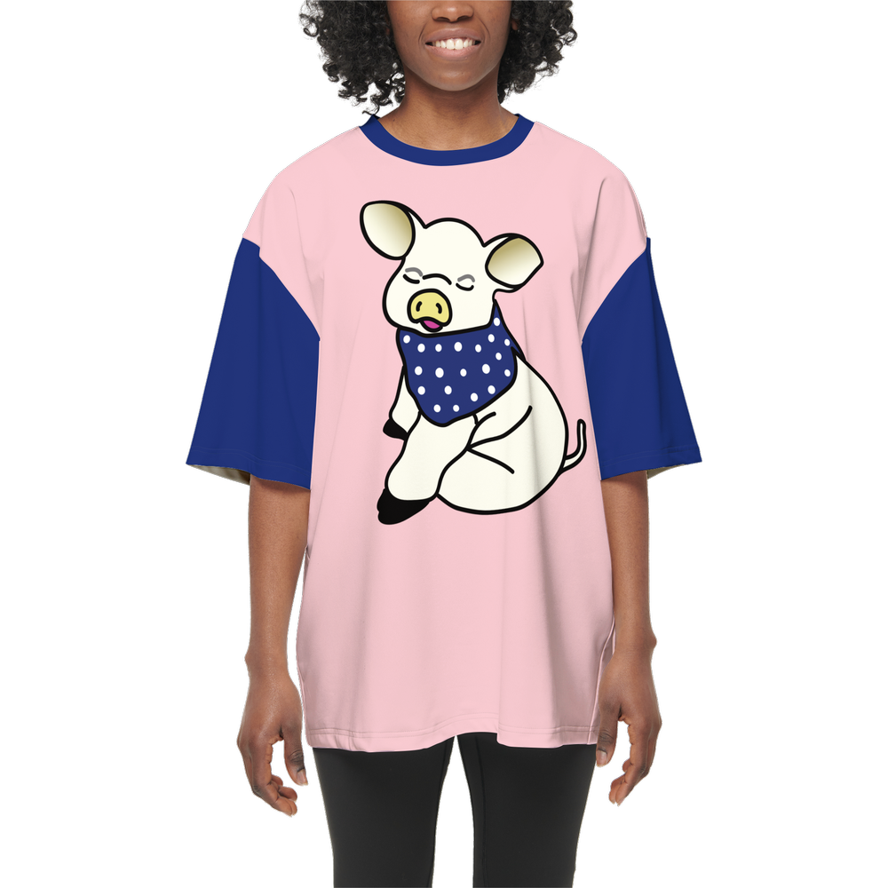 Kawaii Pig Women's Oversized Short-Sleeve T-Shirt-Heavyweight 225g