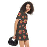 Poppy Flower Pattern Women's Short-Sleeve T-Shirt Dress-Heavyweight 225g