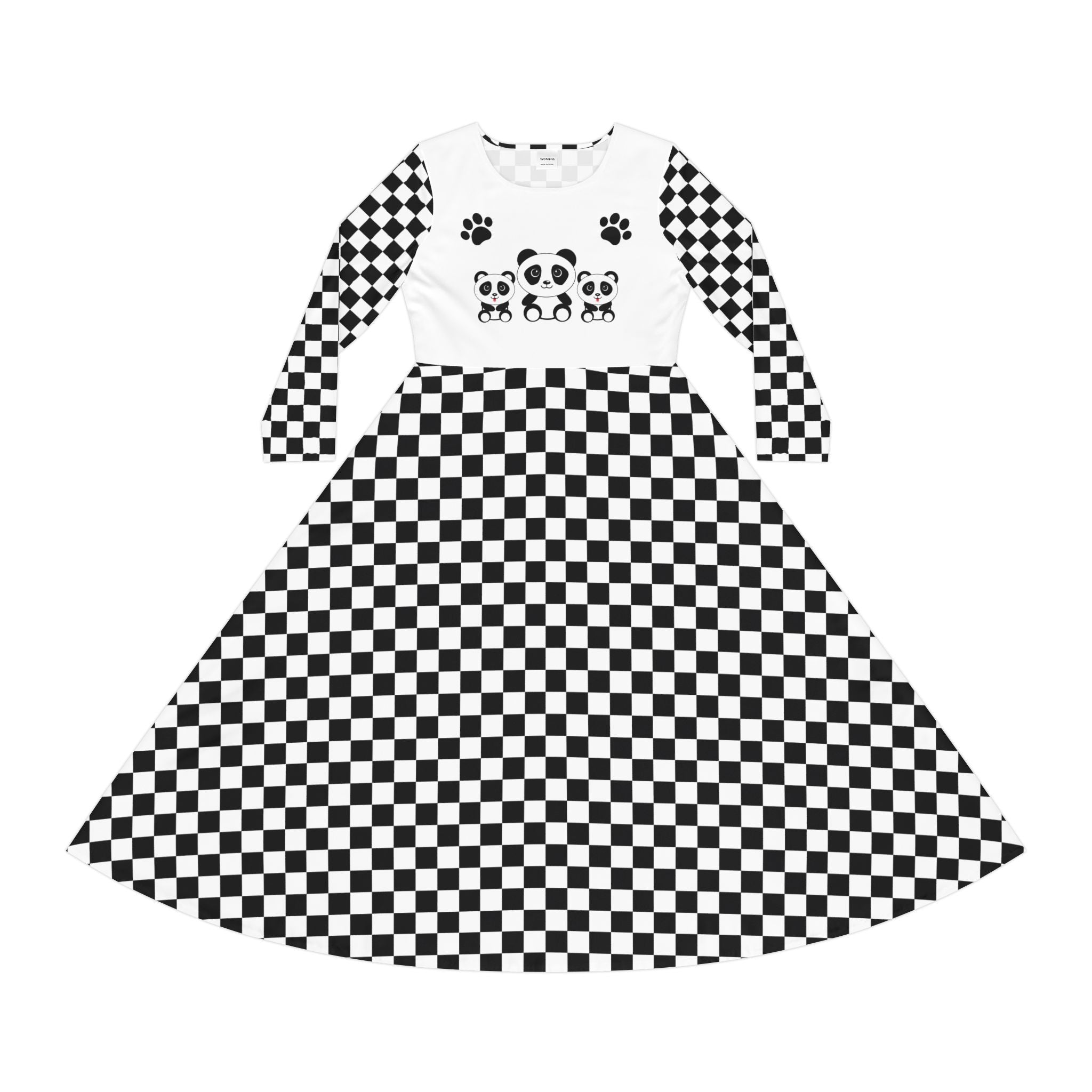 Kawaii Panda Bears Dance Dress, Cute Long Sleeve Women's Dance Outfit, Animal Lover Costume, Japanese Style Party Dress