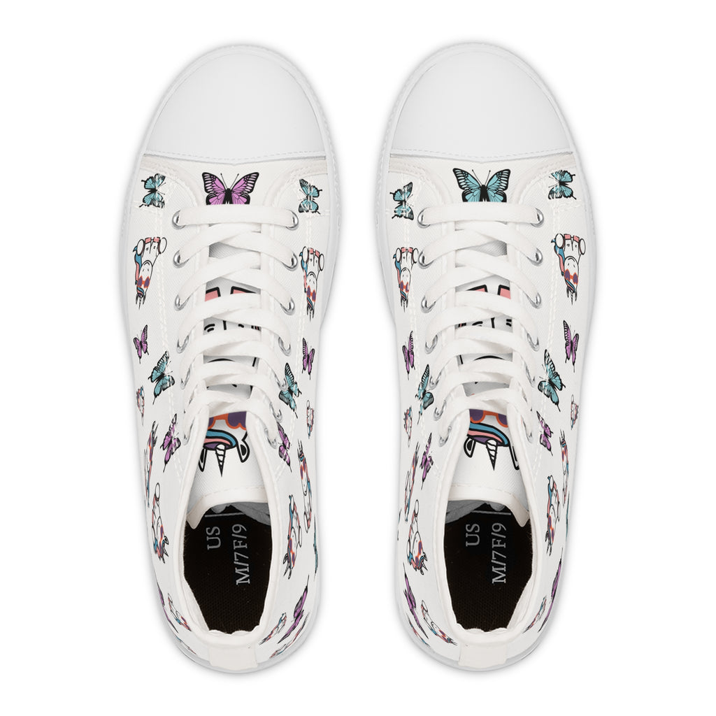 Kawaii Unicorn Women's High Top Sneakers, Cute Sneaker Shoes, Magical Fairy Tale Unicorn Footwear, Gift for Unicorn Lovers, Unicorn
