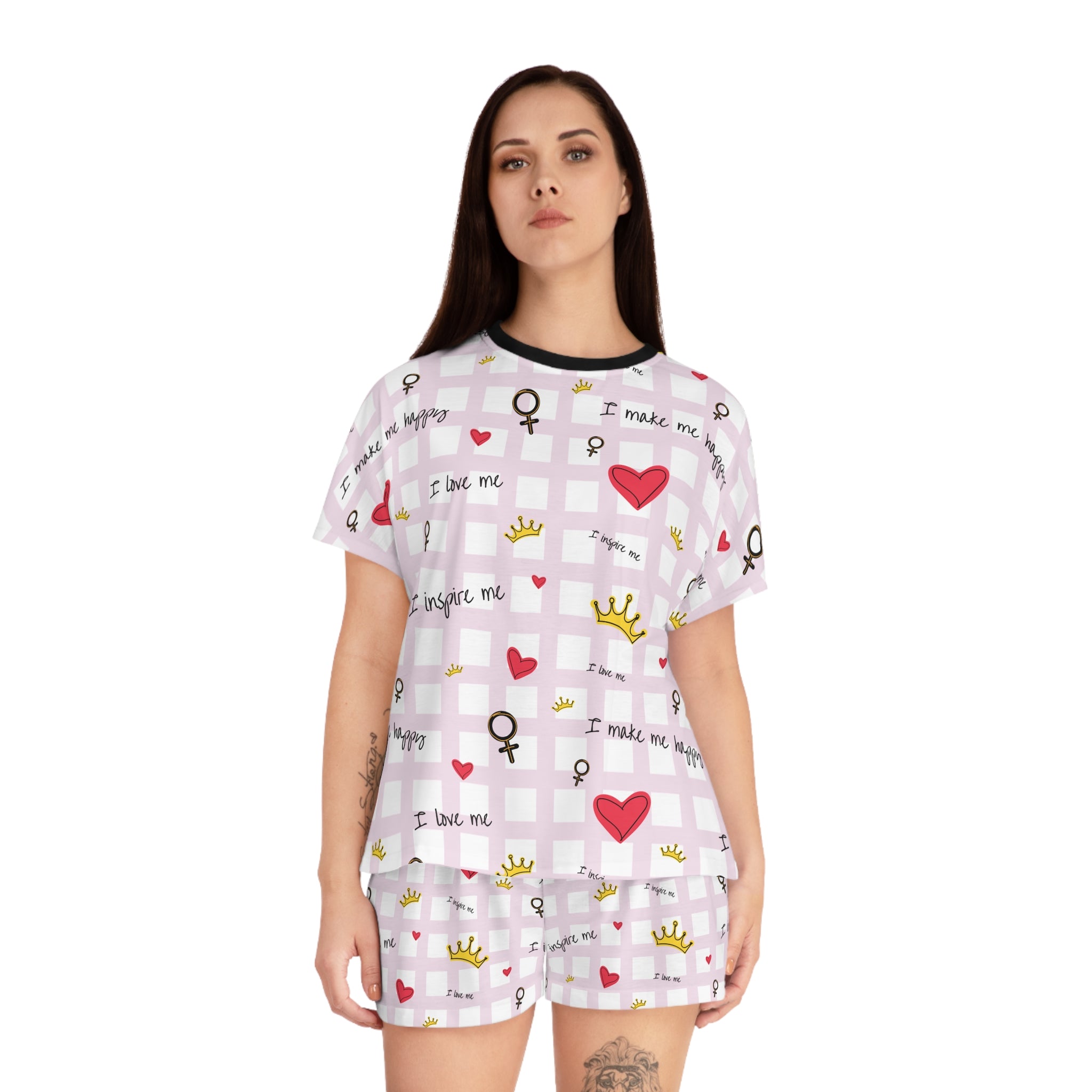 Cozy Hearts & Crowns Pajama Set, Sleepwear, Heart Print PJ Set, Women's Loungewear, Gift for Her, Cute Pajamas