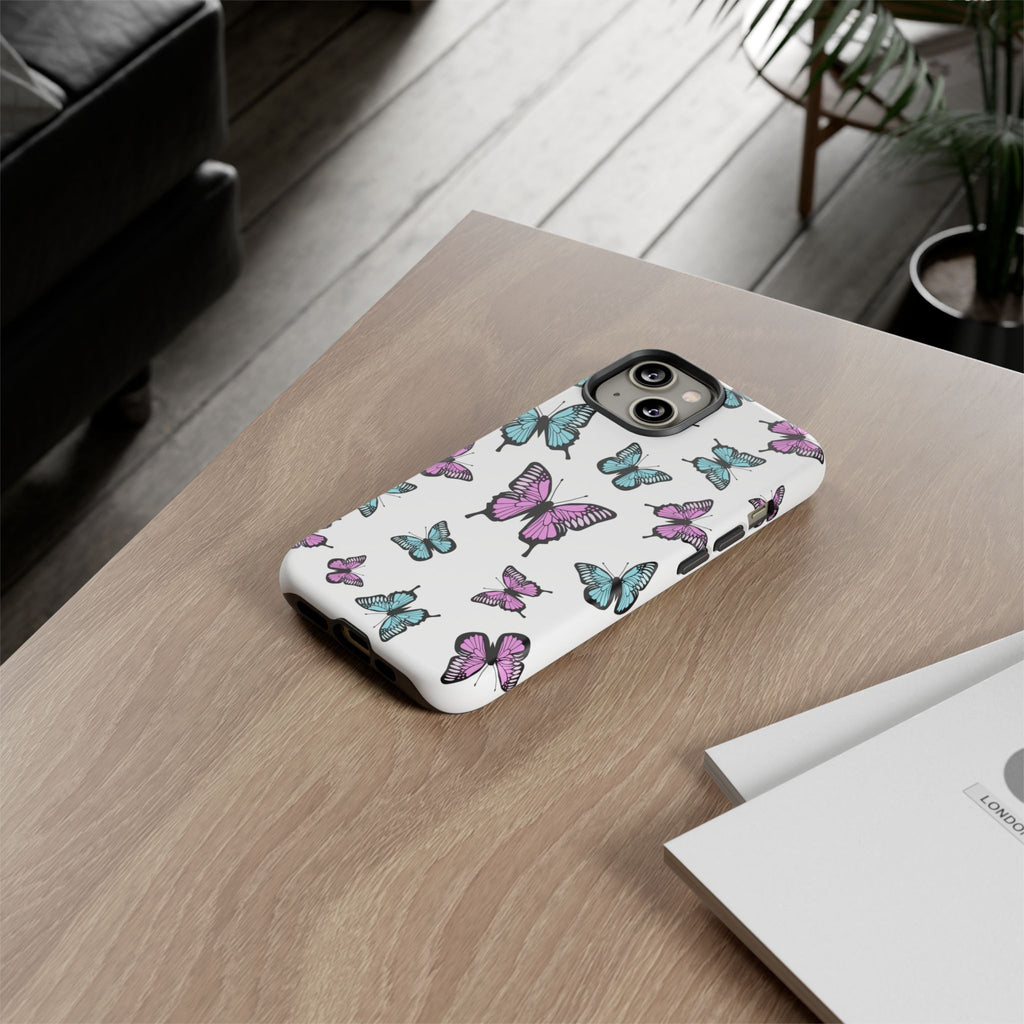 Butterfly Pattern White Background Phone Cases, Protective Cover, Strong Cases, Impact Resistant, Floral Design, Unique Gifts