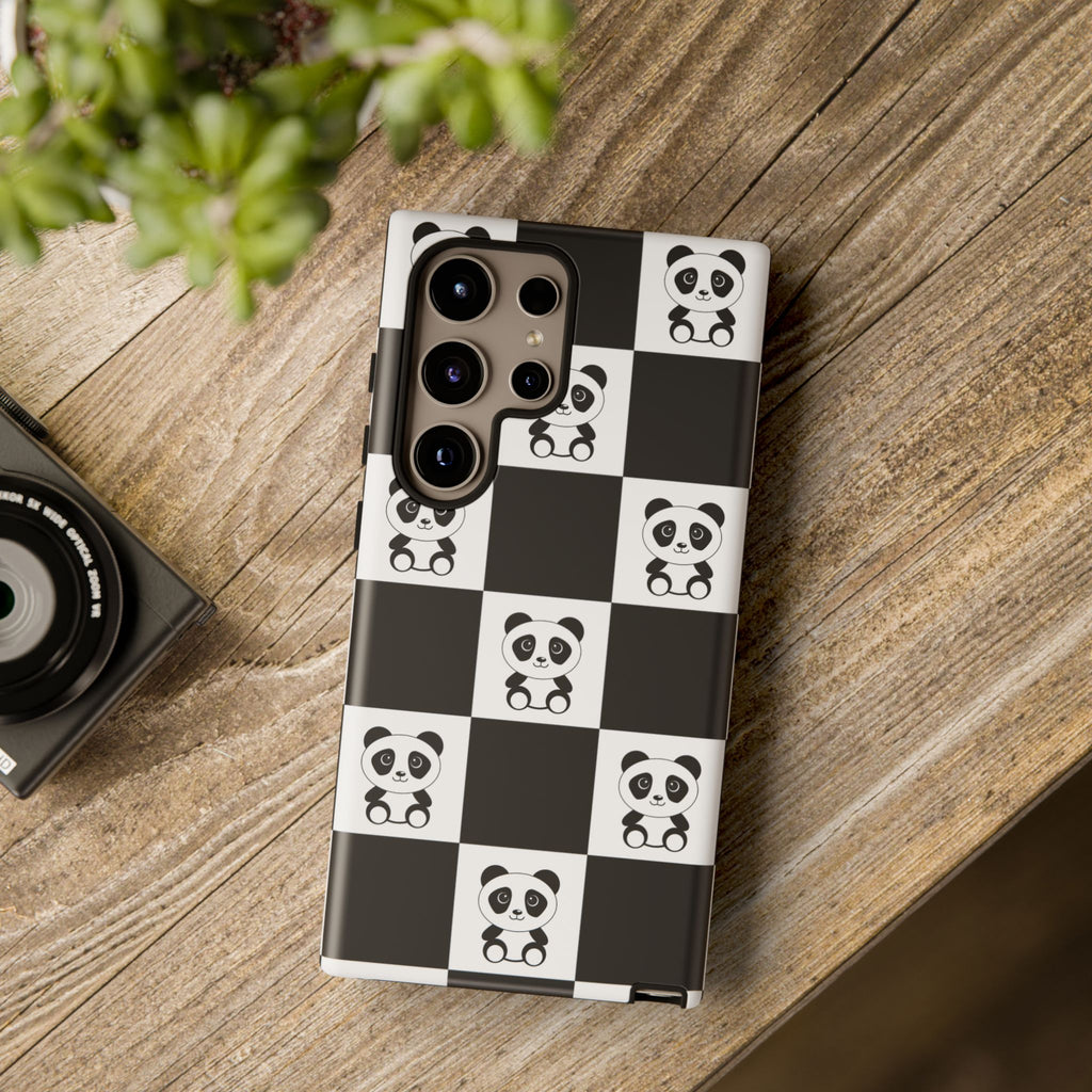Panda Chessboard Tough Cases, Cute Panda Phone Covers, Chess Pattern iPhone Case, Board Games Phone Accessories, Animal Lover Tech