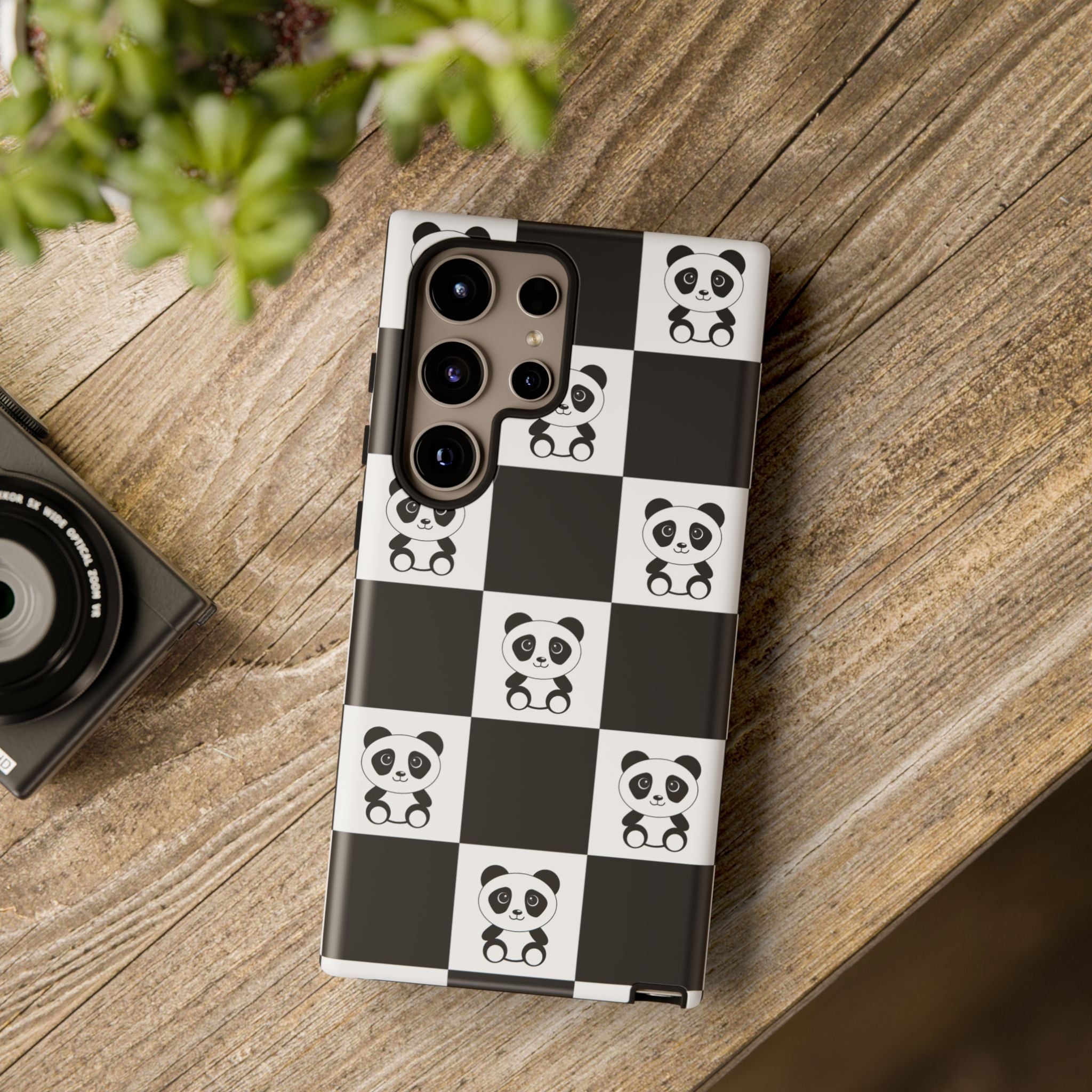 Panda Chessboard Tough Cases, Cute Panda Phone Covers, Chess Pattern iPhone Case, Board Games Phone Accessories, Animal Lover Tech