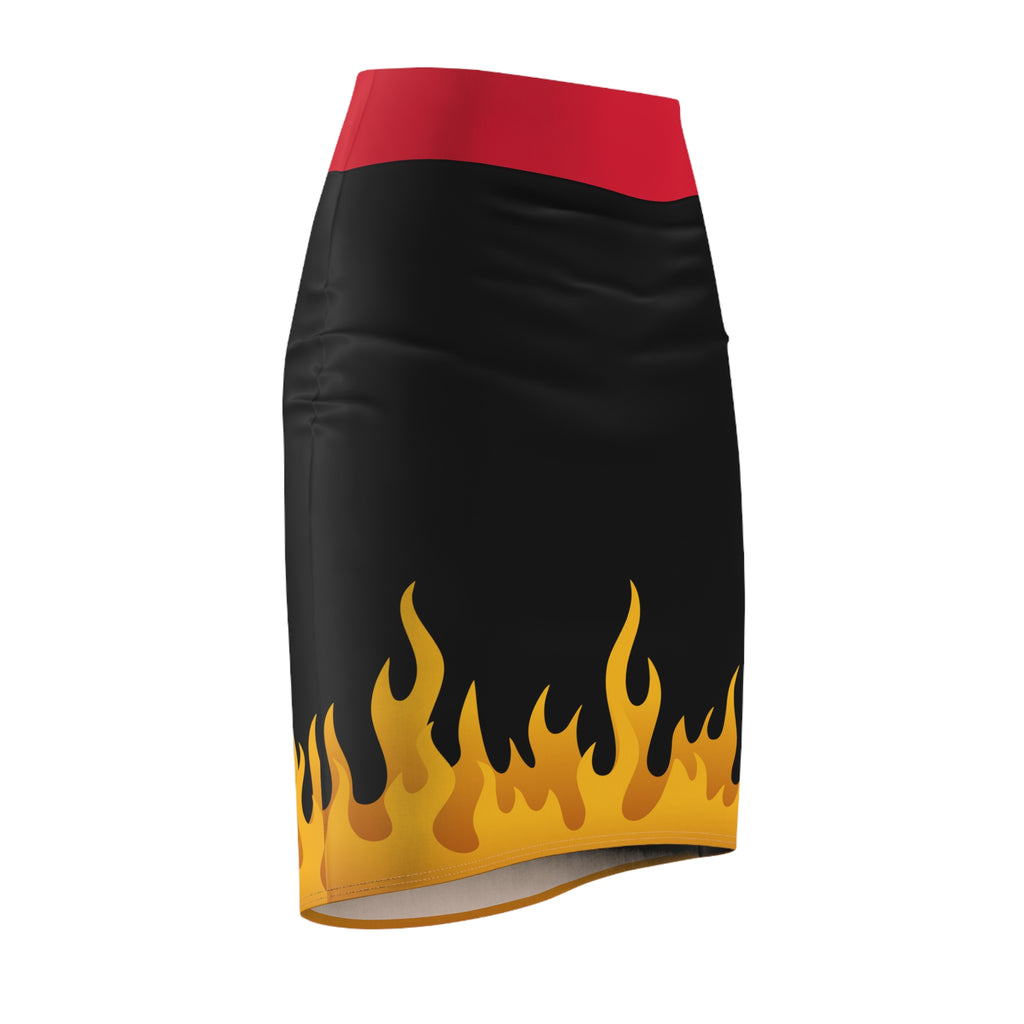 Flame Print Women's Pencil Skirt - High Waist Bodycon Skirt for Her