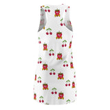 Fruit Print Dress, Summer Racerback Dress, Strawberry Cherry Sleeveless Dress, Women's Garden Party Outfit, Floral Summer Dress